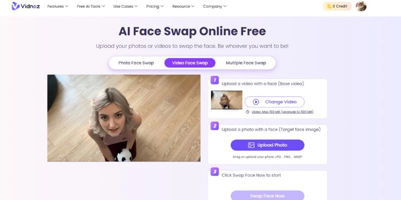 อัพโหลดวิดีโอพื้นฐาน Vidnoz Face Swap 1