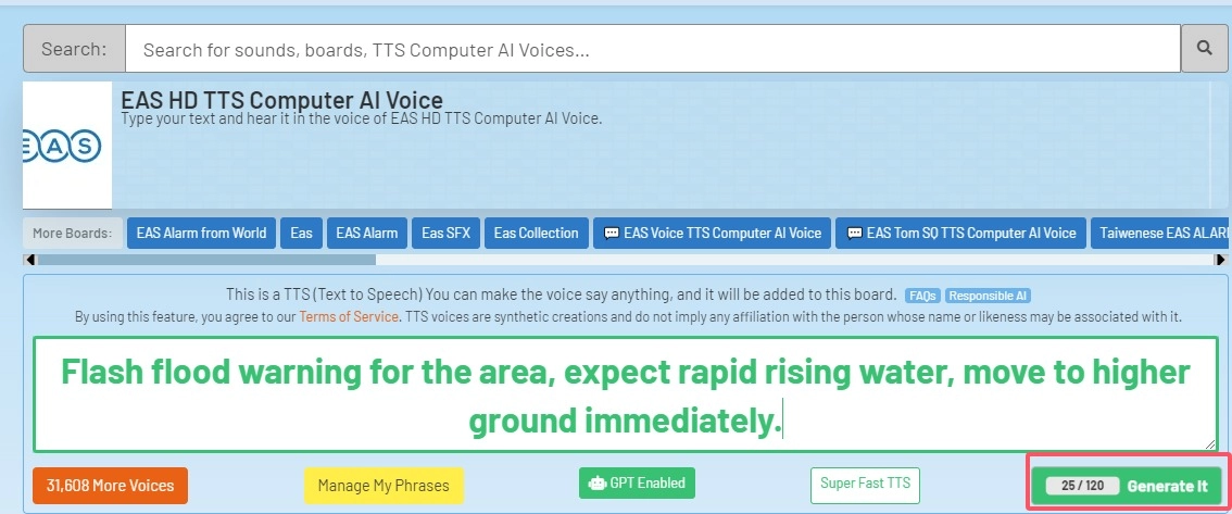 101SoundBoards EAS TTS Generation Step 2