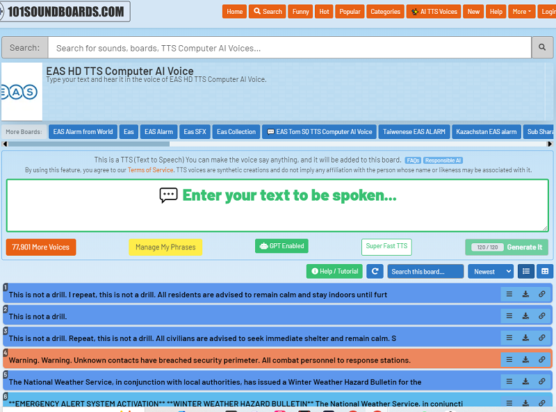 101SoundBoards.com EAS TTS AI Voice