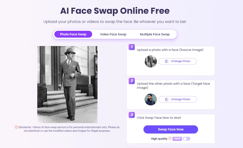 1930s AI Filter Vidnoz Face Swap Upload