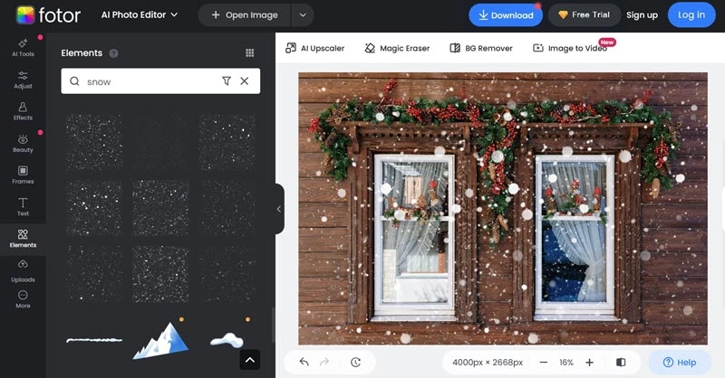 Add Snow to Photo with Fotor Add Snow Elements