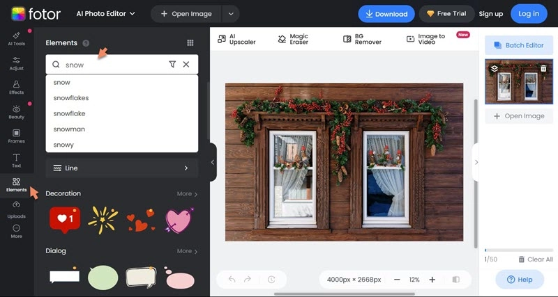Add Snow to Photo with Fotor Search Snow Elements