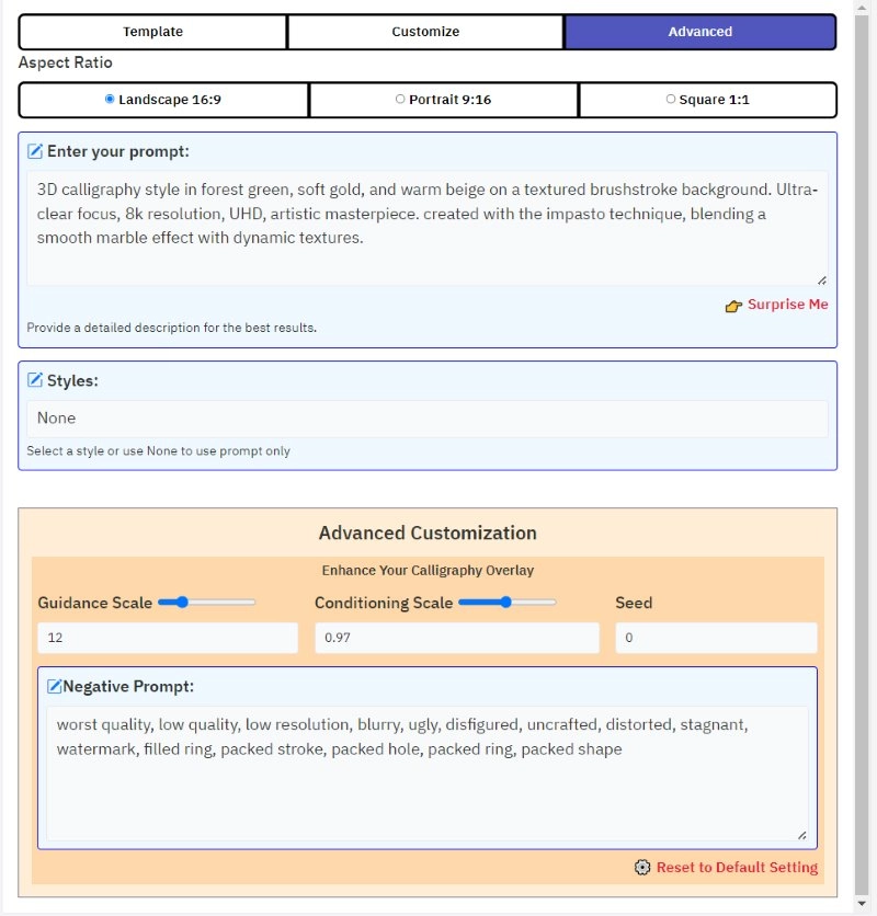Adjust Advanced Settings to Get Customized AI Calligraphy
