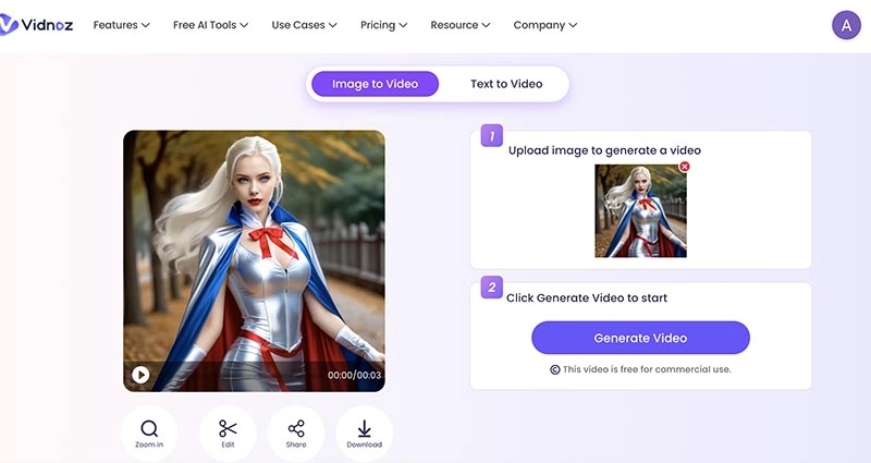 AI Cosplay Generator Vidnoz AI Image to Video