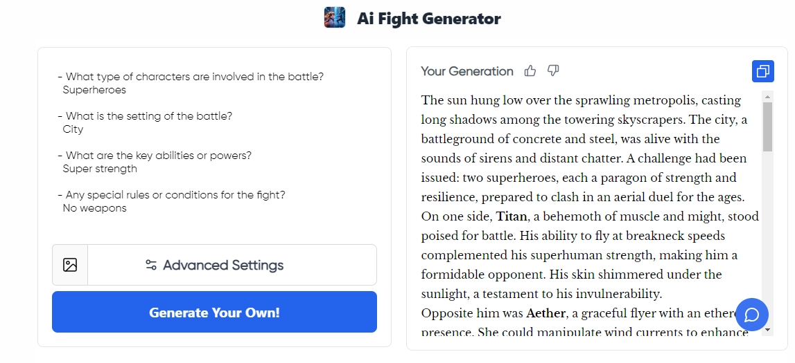 AI Fight Generator - Vondy