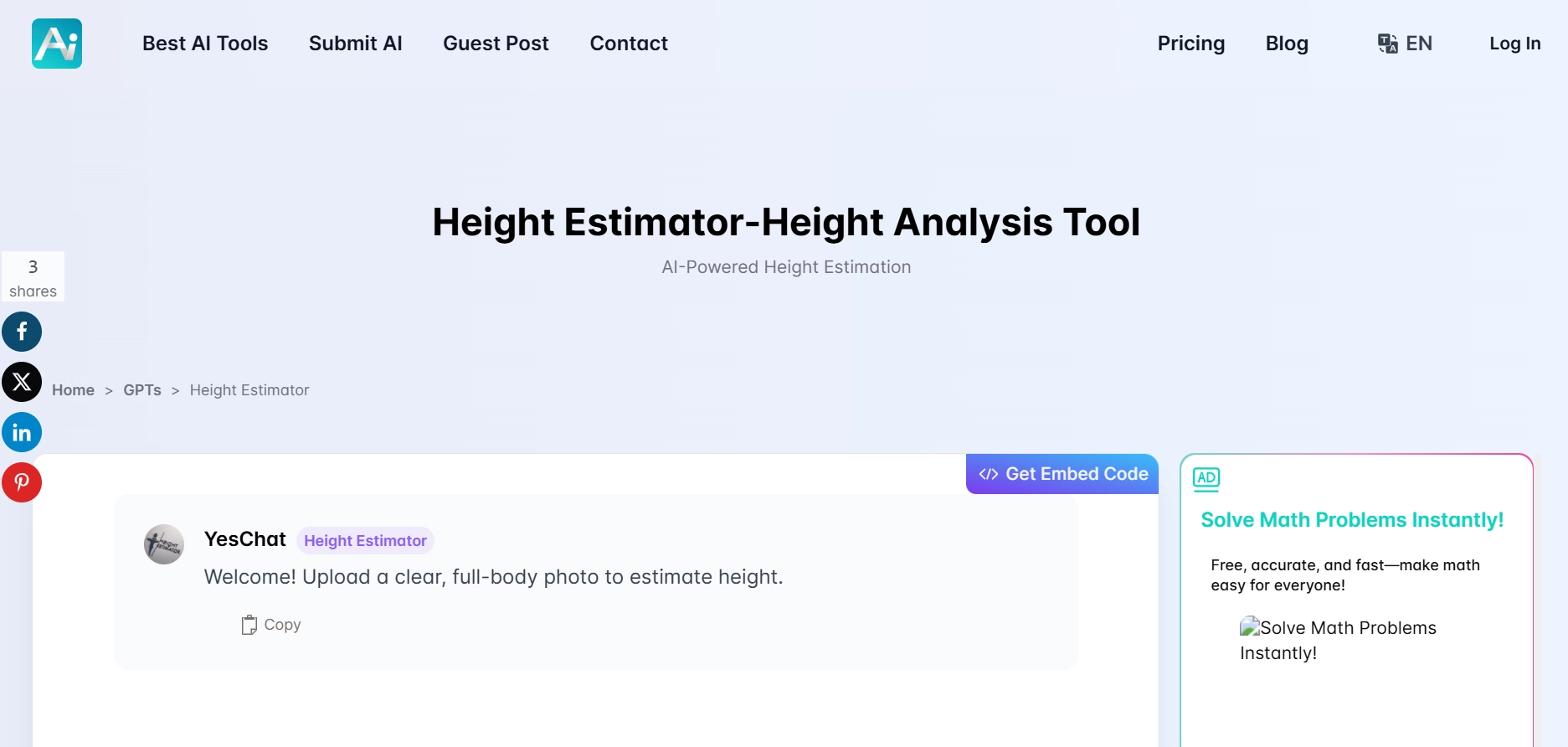 AI Height Calculator YesChat