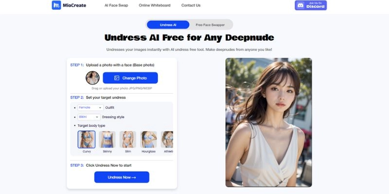 AI Nudifier MioCreate Undress สร้างภาพเปลือยโดยการอัปโหลดรูปภาพ