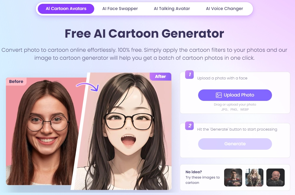 AI Photo to Caricature Online Free - Vidnoz Cartoon Generator