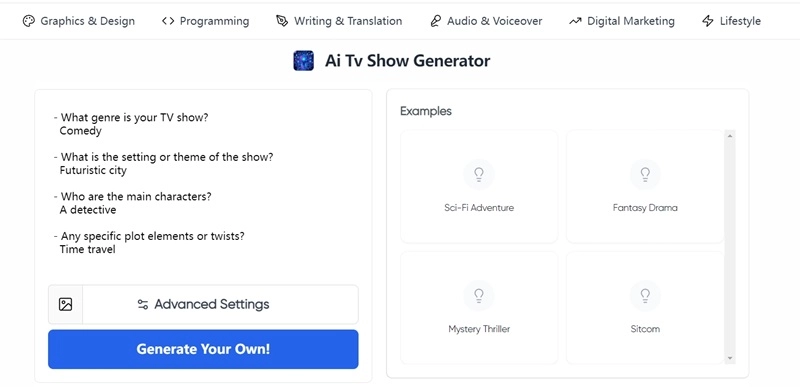 AI TV Show Generator Vondy