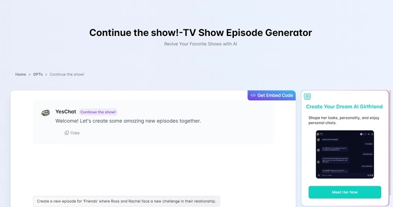 AI TV Show Generator Yeschat