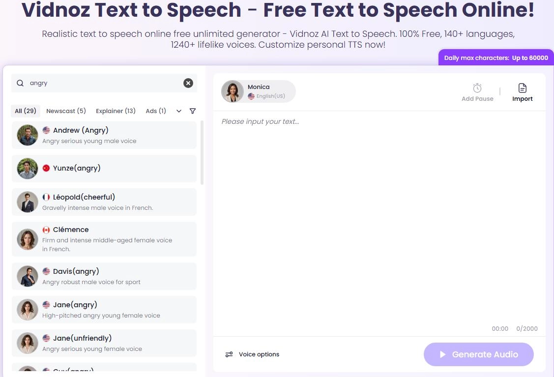 Angry Text to Speech Vidnoz AI