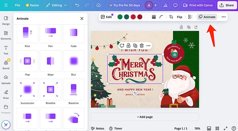 Animated Christmas Greetings Canva Edit