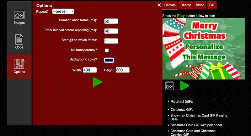 Animated Christmas Greetings Editable GIFs Options