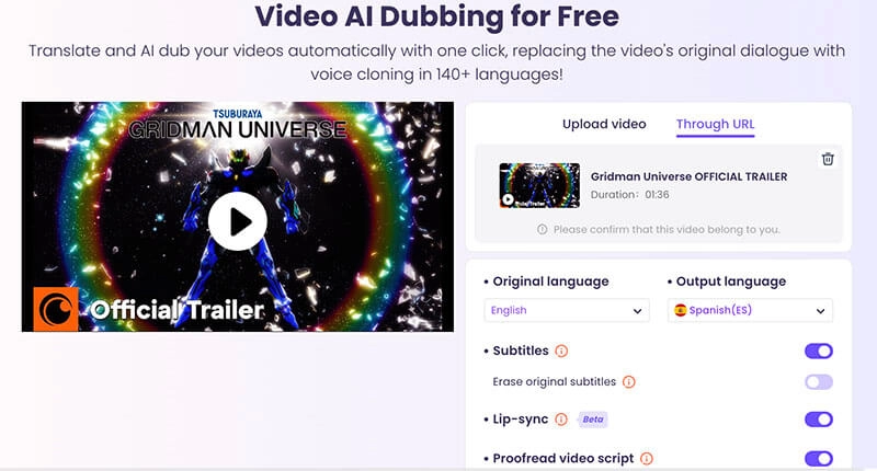 Animation Dubbing Vidnoz AI Add Video