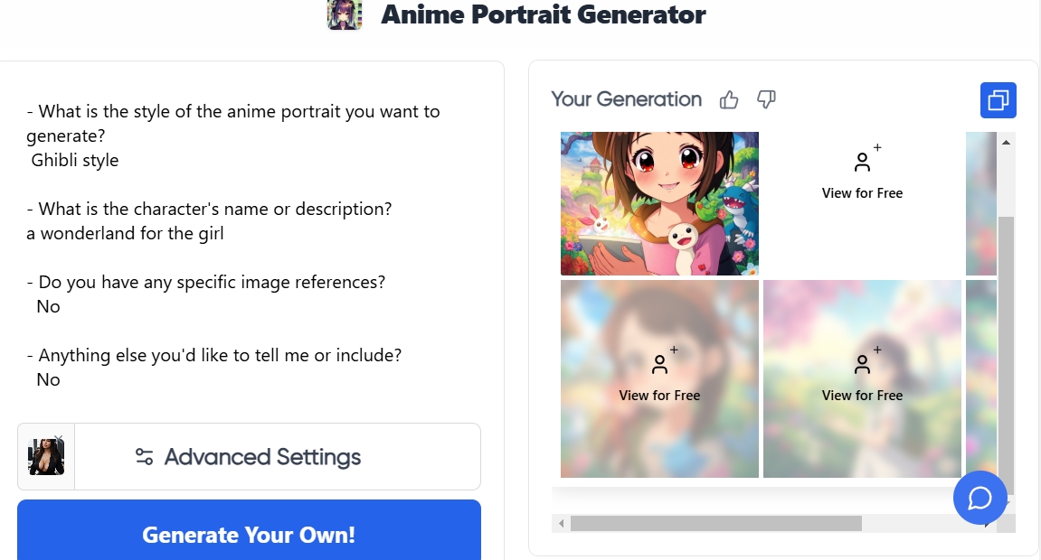 Anime Portrait Generator Vondy