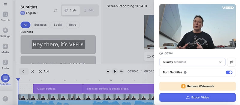 Auto Subtitle Generator Veed Export Video