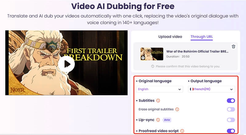 Auto Subtitle Generator Vidnoz AI Options