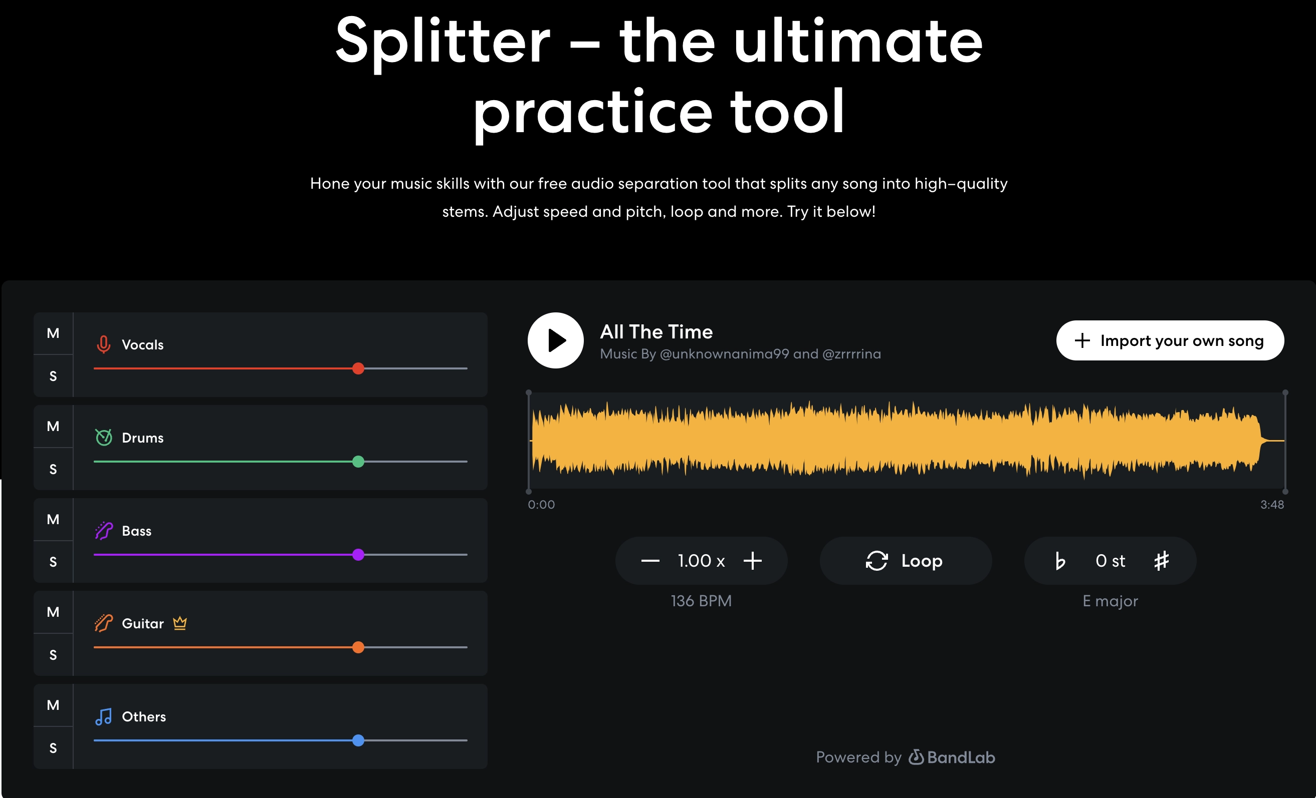 Bandlab Splitter Audio Separation Tool