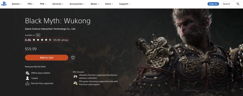 Black Myth Wukong PlayStation Store