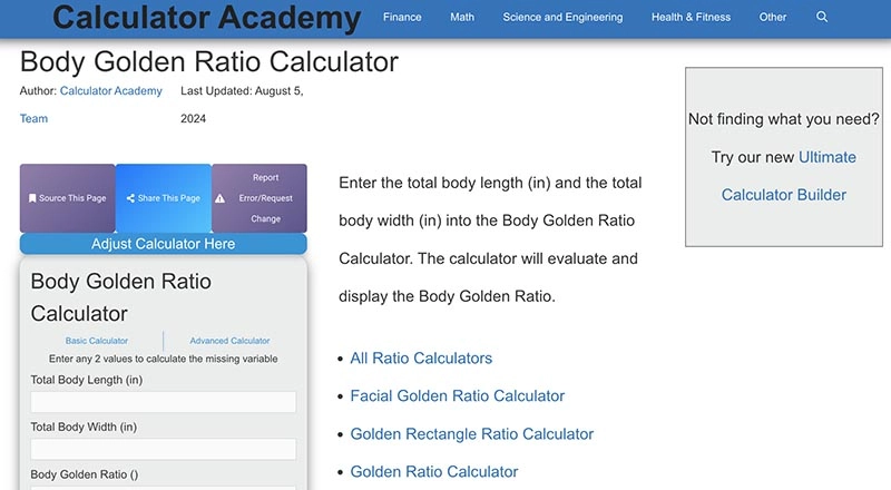 Body Golden Ratio Calculator Online