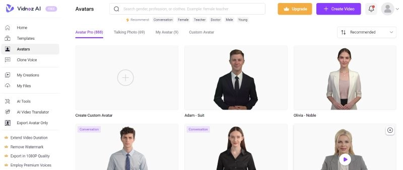 Choose a Male Avatar with Vidnoz AI