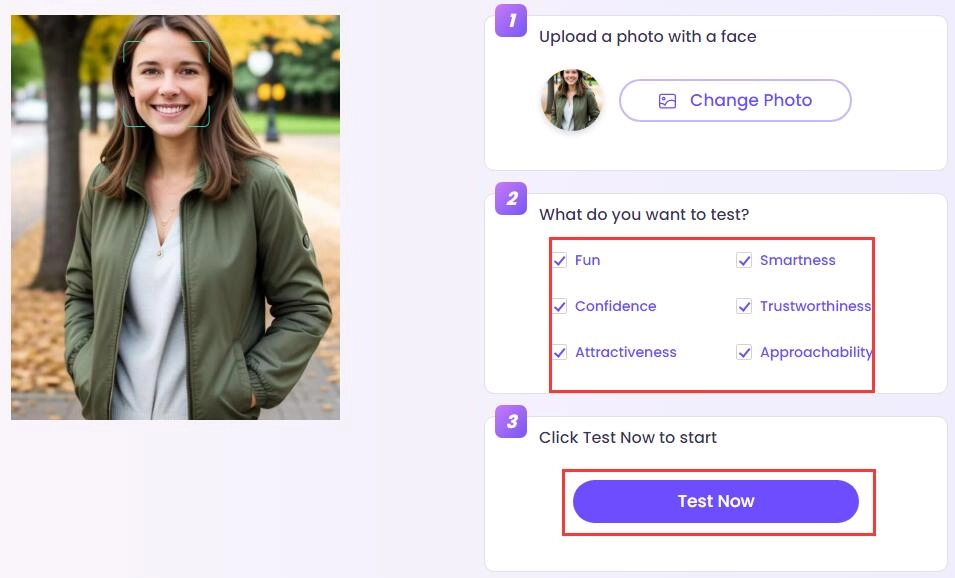 Choose Face Rating Items and Click Test Now