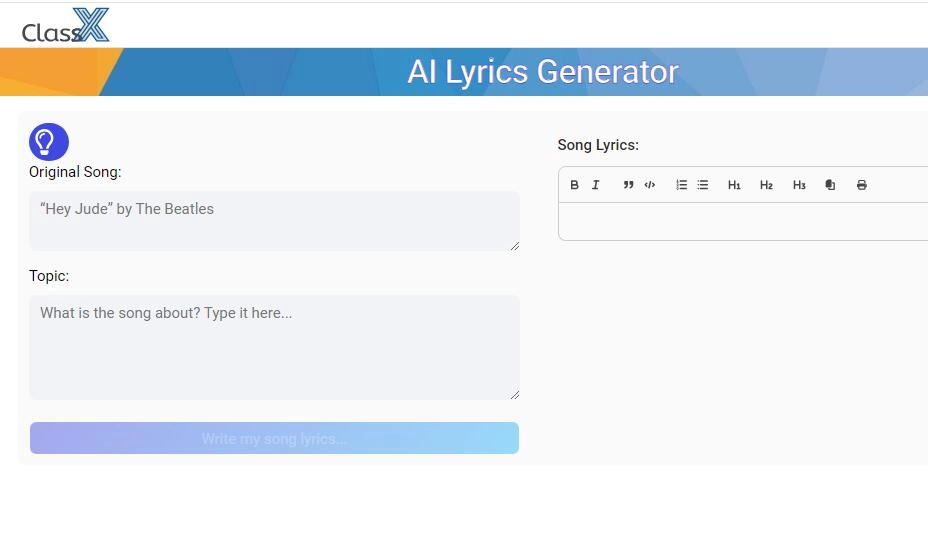 ClassX AI Song Lyrics Generator