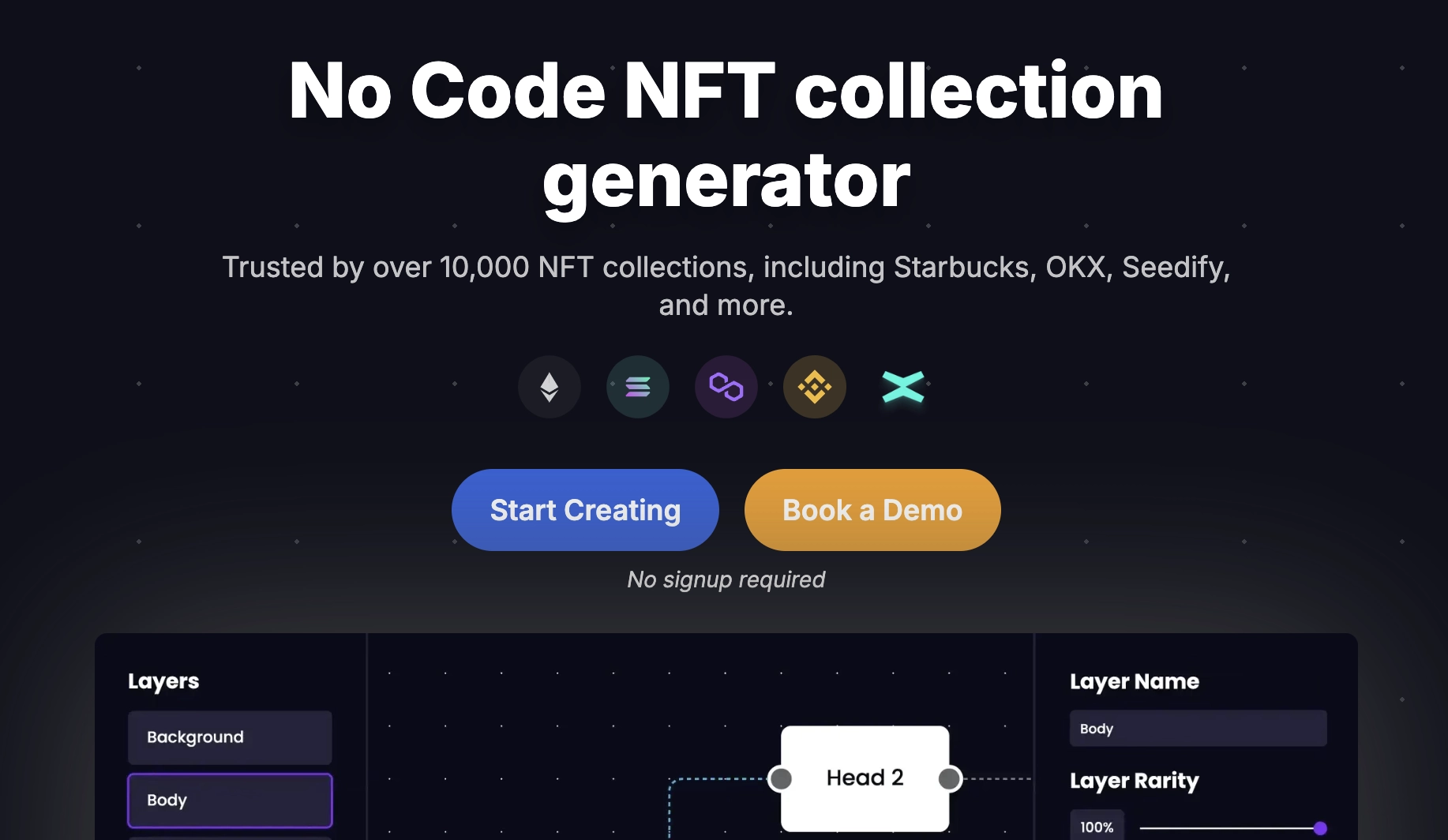 Click on NFT Art Generator Start Creating Button