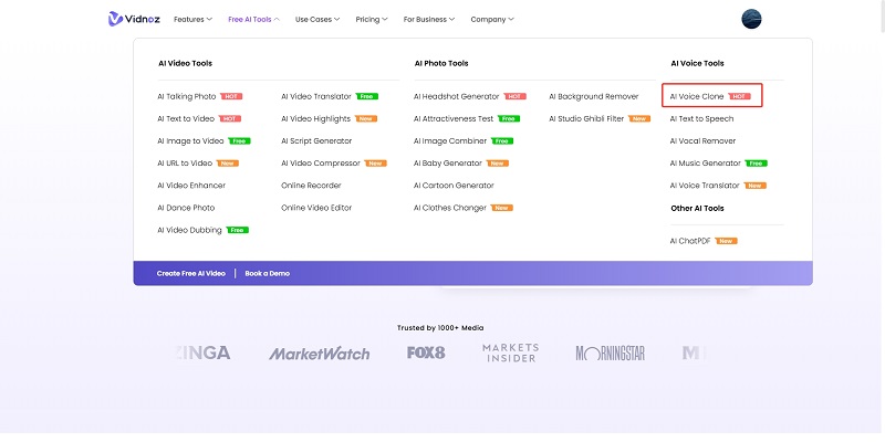 Click on Vidnoz AI Voice Cone