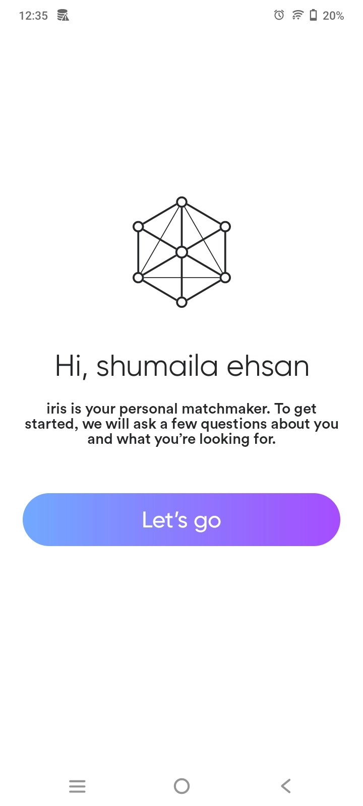 Create Profile on iris AI Matchmaker App