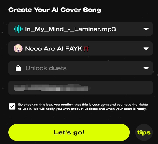 Create Your Neco Arc AI Cover Song