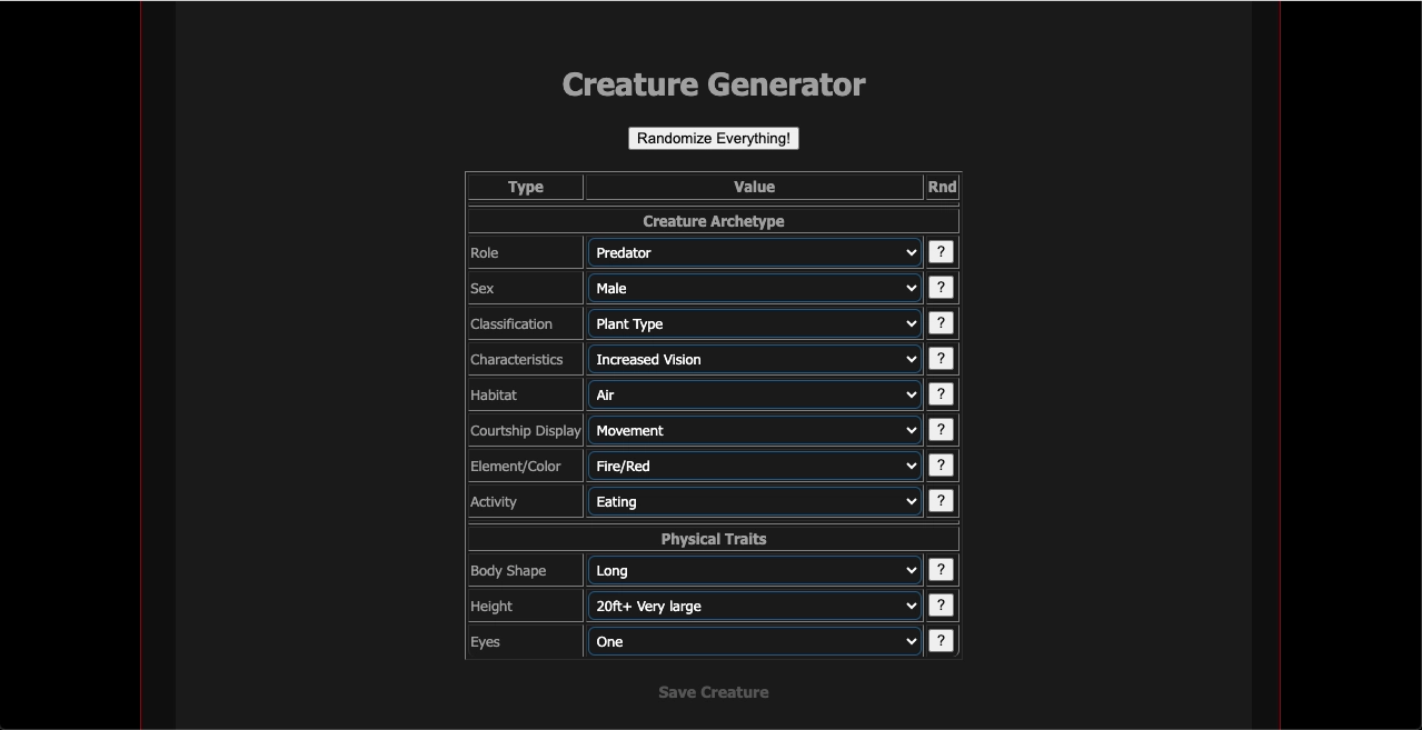 Creature Generator Crimsondaggers