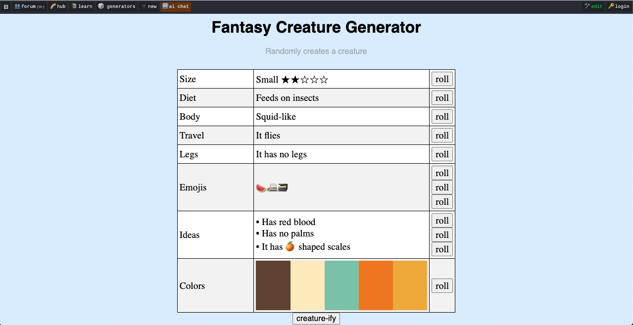 Creature Generator Perchance