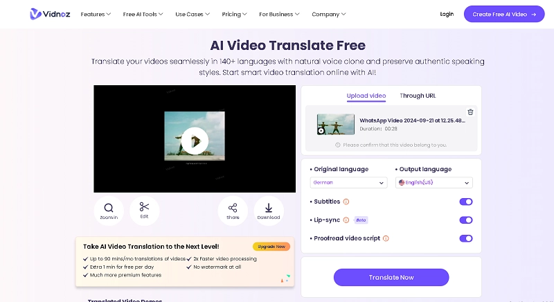 Download or Share the Translate Song To English In Vidnoz AI Translator