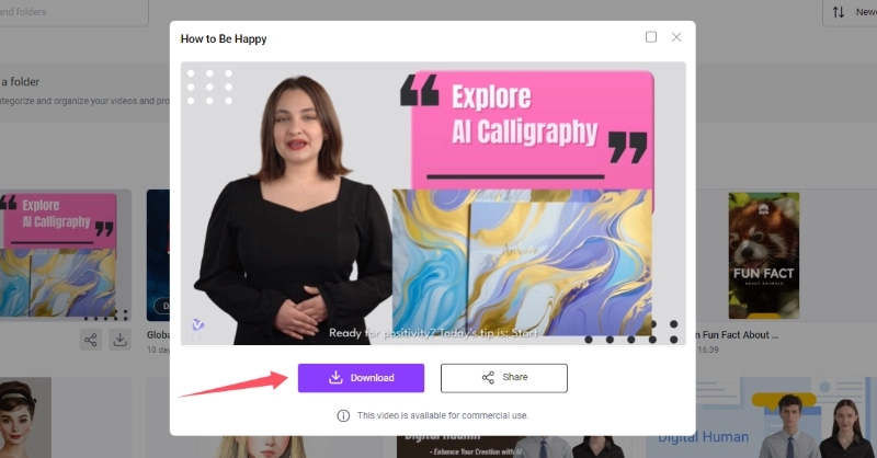 Download Your Vidnoz AI Calligraphy Video Within Seconds