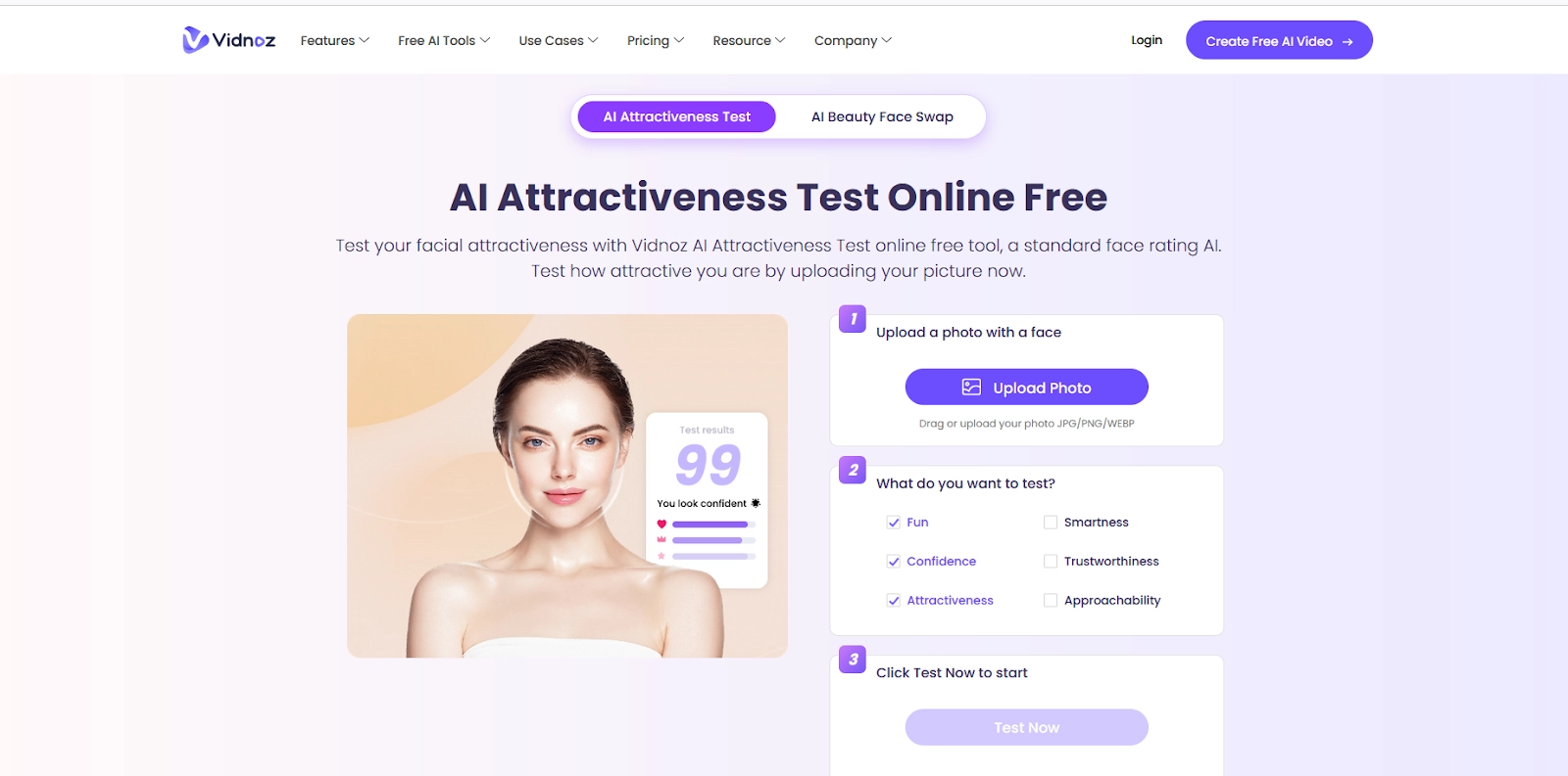 Face Shape Detector Vidnoz AI Attractiveness Test