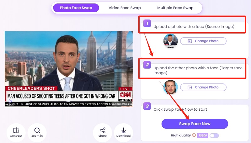 Face Swap for CNN Fake News Image