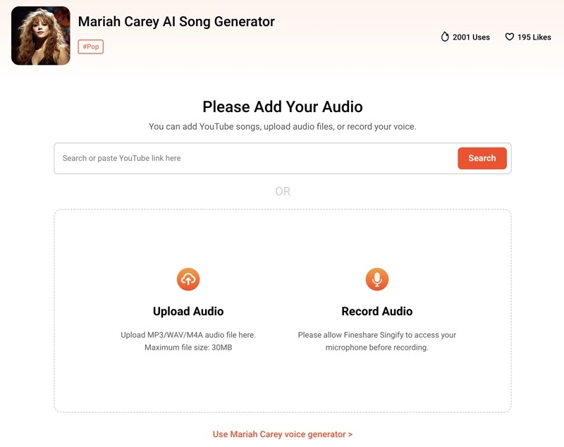 FineShare Singify Mariah Carey AI Song Generator