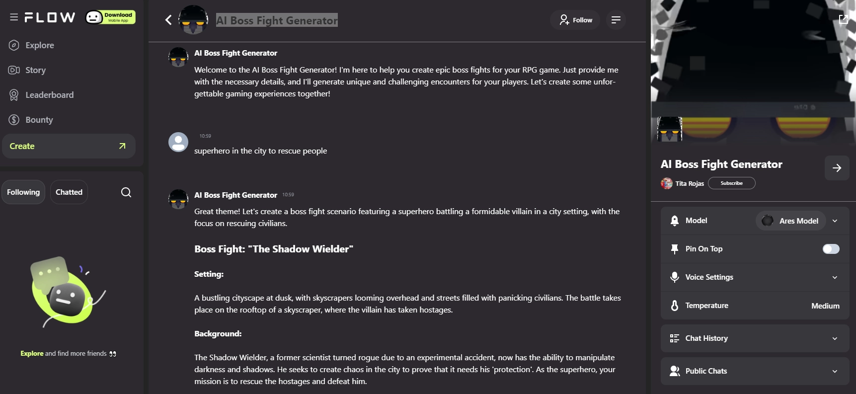 FlowGPT AI Boss Fight Generator