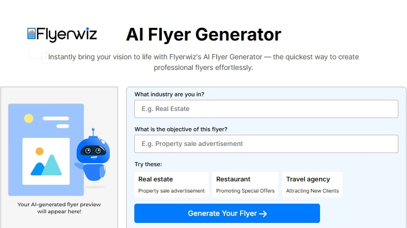 FlyerWiz AI Flyer Generator on Mobile