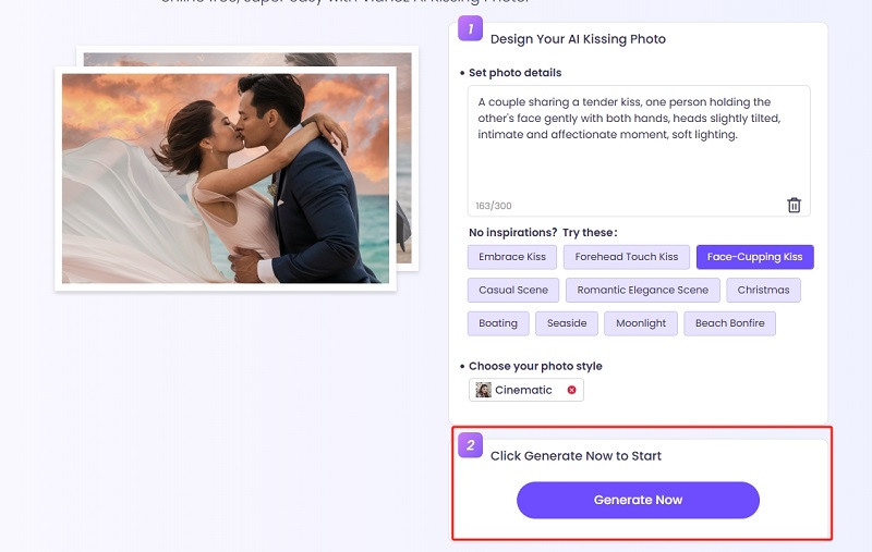 Generate Couple Kissing Photo
