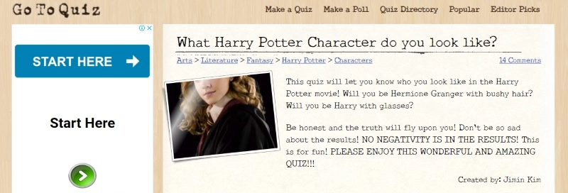 GoToQuiz What Harry Potter Character Do I Look Like Test