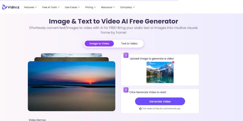 How to Convert Image to Video Vidnoz Step One