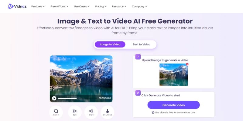 How to Convert Image to Video Vidnoz Step Two