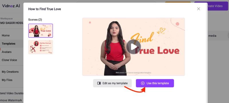 How to Make a Romantic Video for My Girlfriend with Vidnoz AI - Step 2