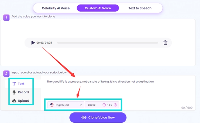 How to Make Your Own AI Voice by Vidnoz - Step 2