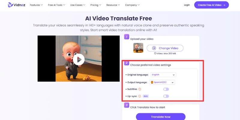 How to Translate TikTok Video Vidnoz AI Video Translator Step Two