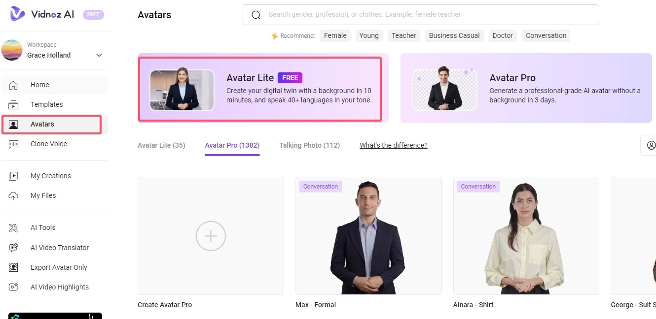 How to Use Vidnoz AI Avatar Lite