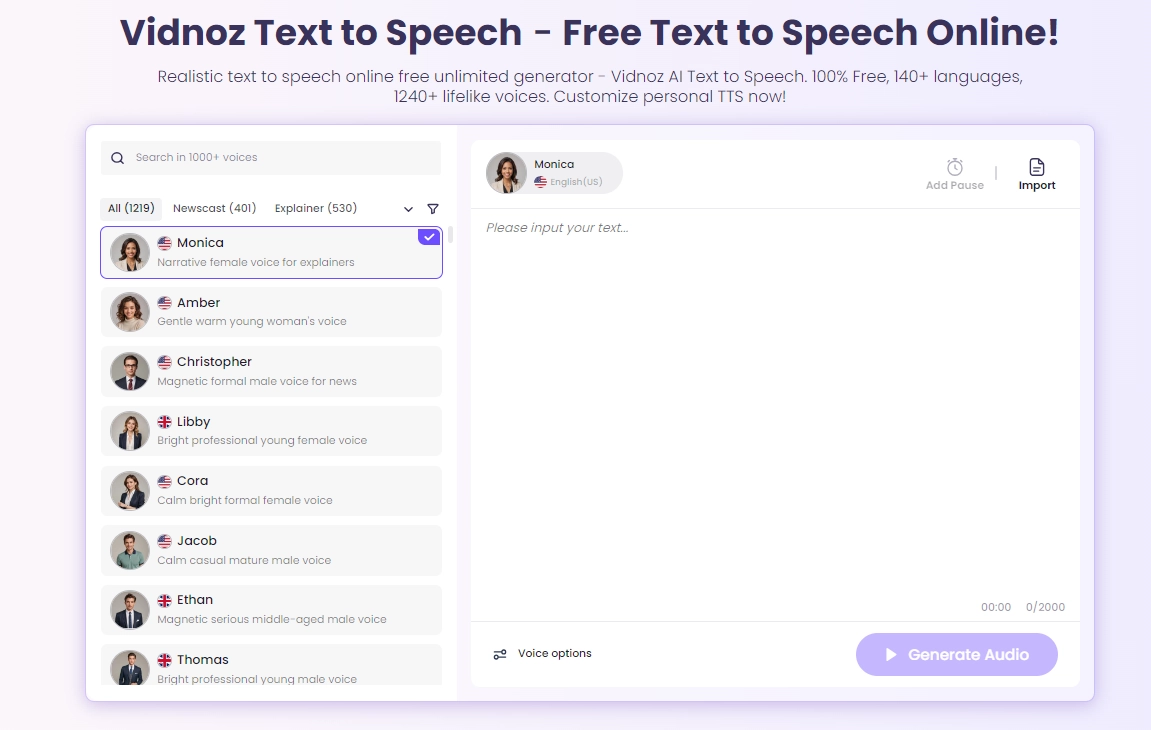 How to Use Vidnoz Text to Speech - Step 2