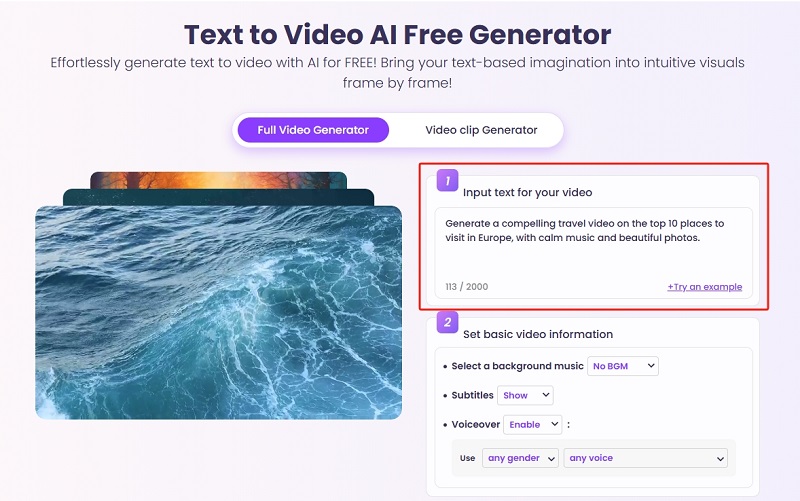 Input Text for Video